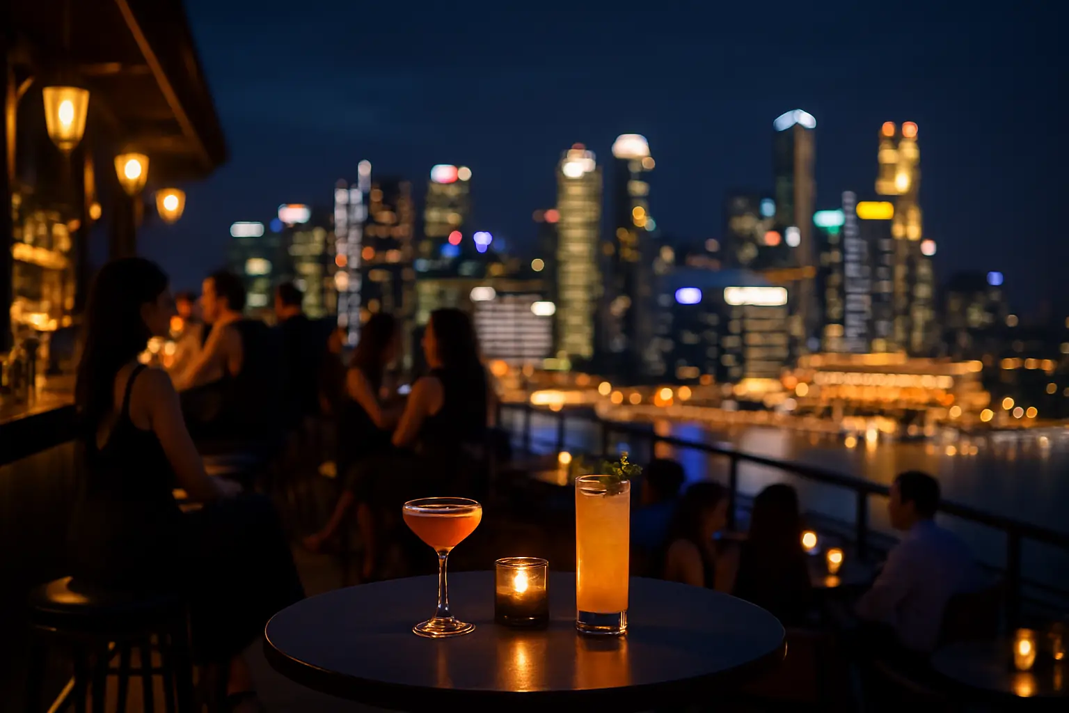 Rooftop bar at night